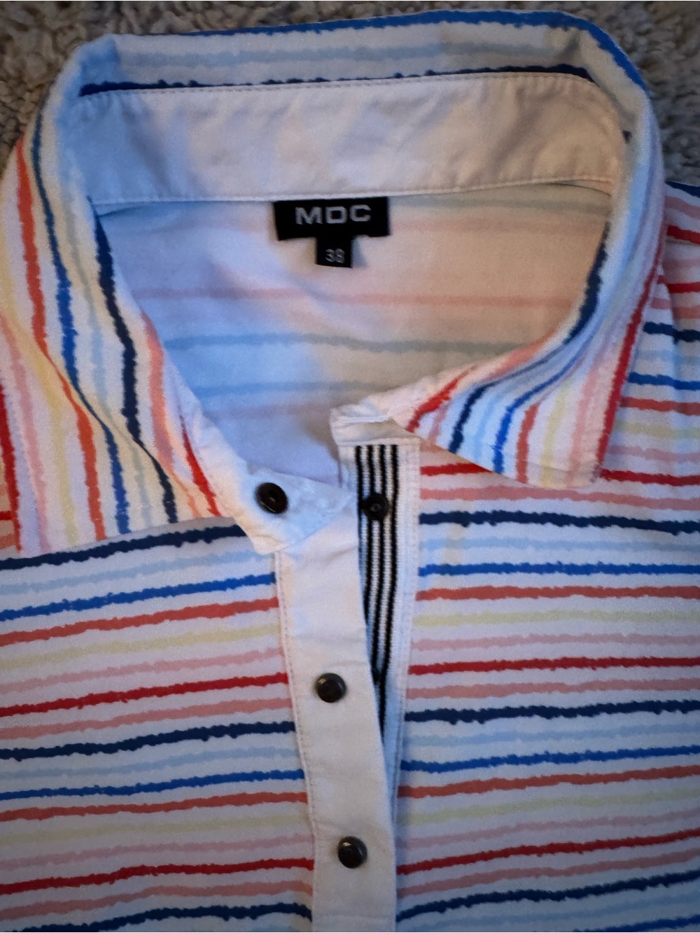 $217 MDC Rainbow Stripe Polo Shirt Pink Blue White Short Sleeve Women’s US 6 S - Picture 7 of 10